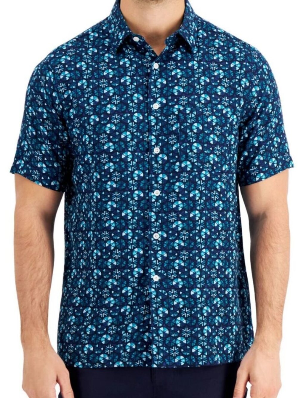 Tasso Elba Men's Cellula Tile Print Button-Down Shirt, Blue Combo, XXL